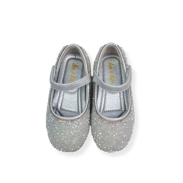 Silver Clear Stone Flat Shoes