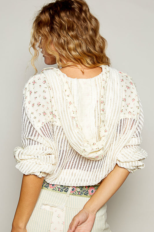 women’s crochet jacket, off white crochet jacket, floral trim jacket, lightweight boho cardigan, boutique crochet hoodie, floral crochet outerwear, spring summer layering jacket, casual women’s crochet top, trendy boutique crochet jacket, feminine boho jacket