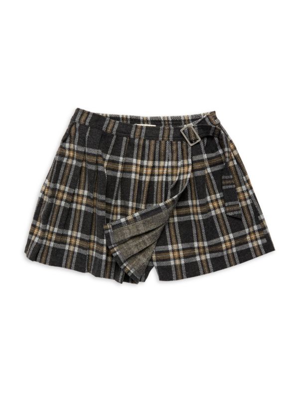 Charcoal Multi Plaid Pleated Skort