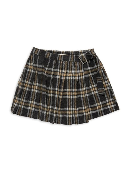 Charcoal Multi Plaid Pleated Skort