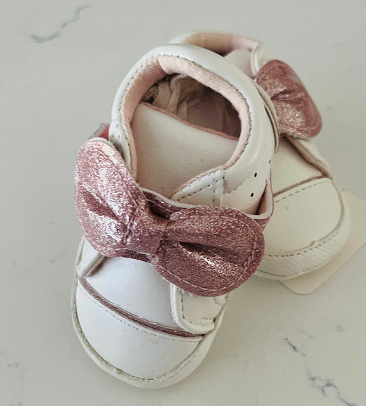 Mayoral White Velcro Sneakers with Pink Bow - Girls’ Casual Shoes & Boutique Footwear