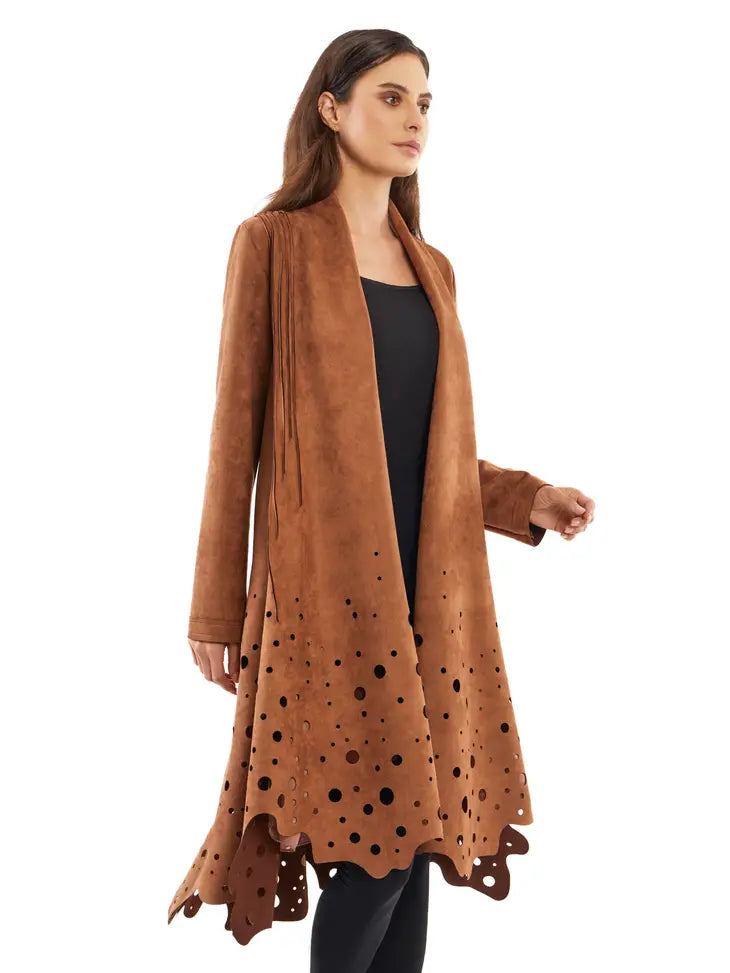 Camel Vegan Suede Long Duster Jacket