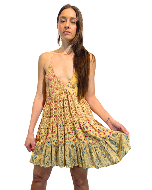 Beige Patchwork Tunic Dress
