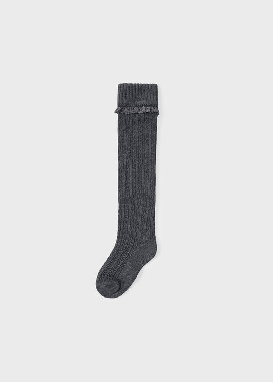 DK Grey Knit Crochet Look Knee Hi sock