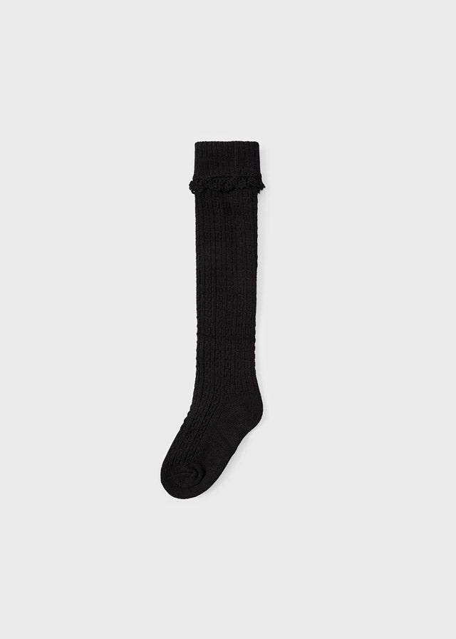 Black Knit Crochet Look Knee Hi sock