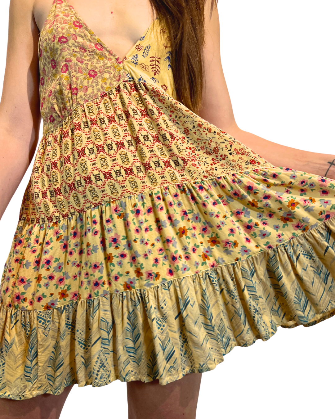 Beige Patchwork Tunic Dress