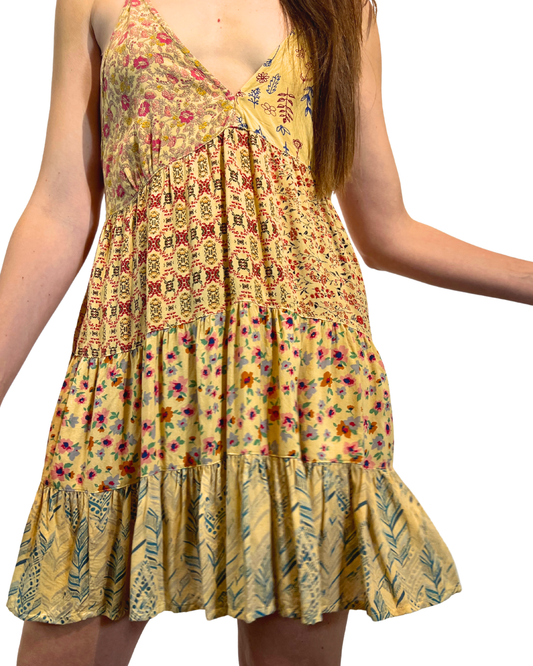 Beige Patchwork Tunic Dress
