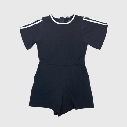 Black Split Sleeve w White Trim Romper
