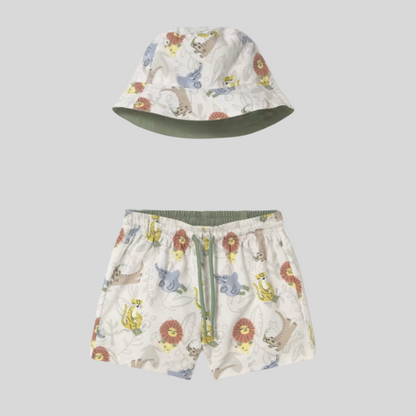 3pc Swim trunks & Tee w Matching Hat