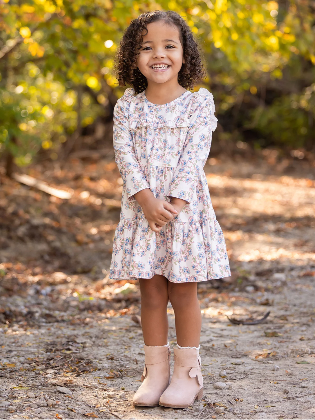 Sadie dress girls, floral ruffle dress kids, boutique toddler dress, ivory floral long sleeve dress, girls fall dresses, boutique girls outfit, girls birthday dress, boutique clothing for kids, toddler girl floral dress, tiered ruffle dress for girls, back to school, school boutique, childrens school