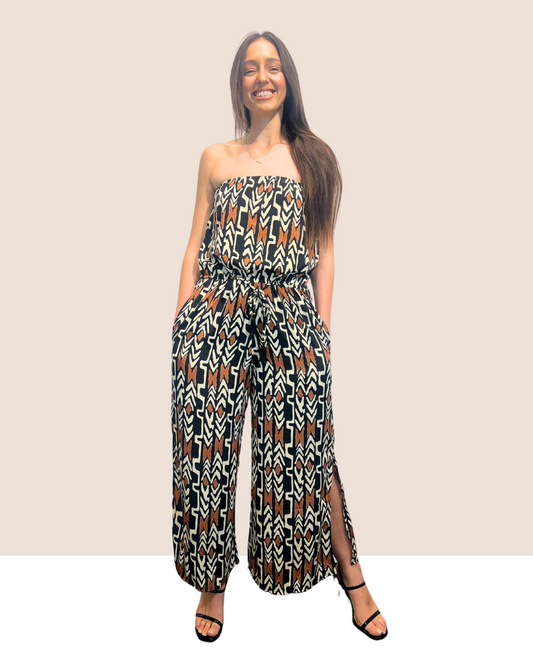 Brown & Black Strapless Romper