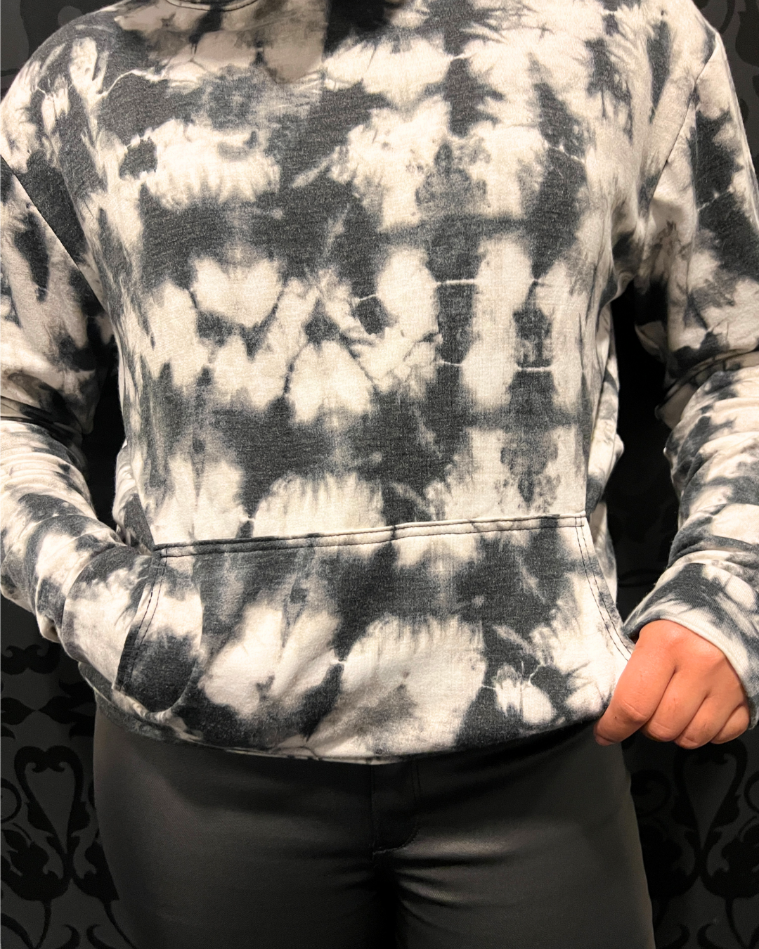 women’s tie-dye hoodie Expressions Boutique NY, boutique hooded sweatshirt, cozy tie-dye pullover, neutral hoodie outfit, lounge streetwear