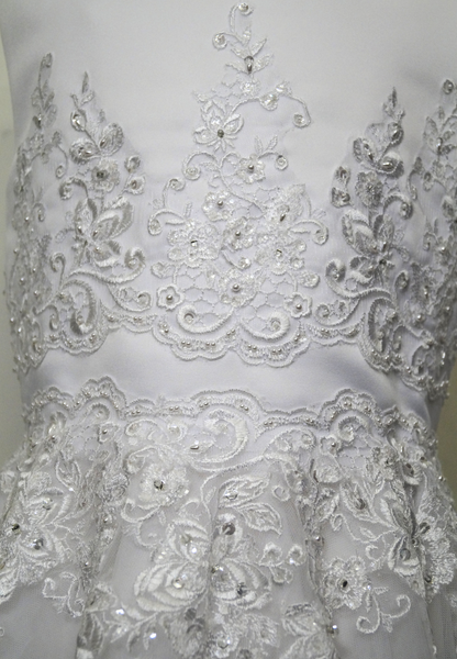 white beaded lace bodice communion dress Expressions Boutique NY, satin and tulle first communion gown, girls beaded white communion dress, elegant lace communion wear Long Island, boutique communion dresses Woodbury NY