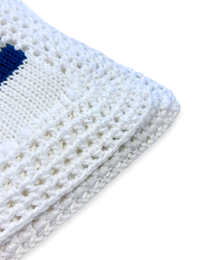 boutique baby blanket cotton, navy grey blue striped baby blanket Expressions Boutique NY, heirloom crochet baby blanket, cotton knit baby boy girl blanket, newborn boy girl stroller blanket, boutique baby shower gift blanket, navy stripe baby knitwear, breathable cotton baby blanket neutral, luxury knit baby bedding