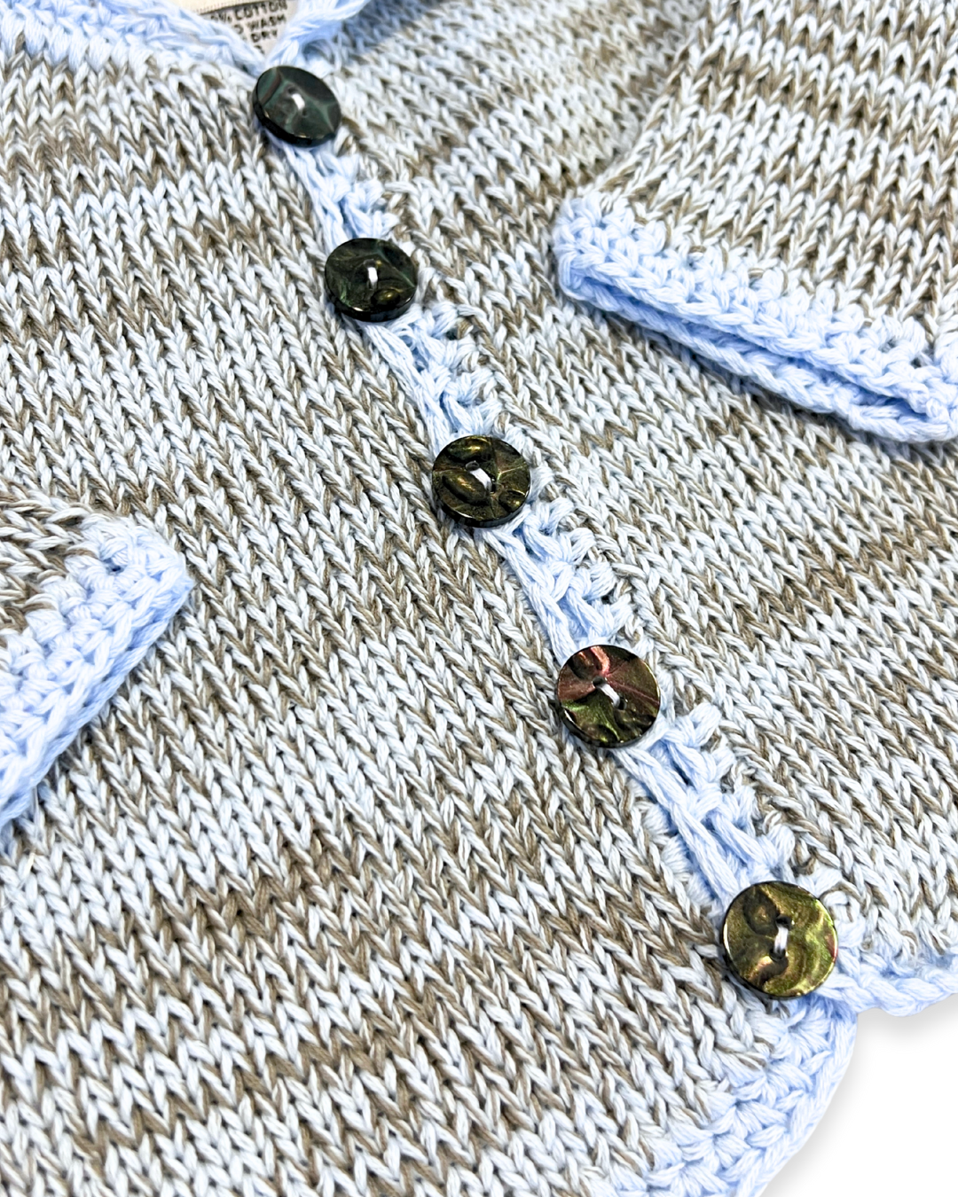 boutique baby cardigan set Expressions Boutique NY, tweed knit baby sweater with hat, neutral cotton cardigan for boys girls, heirloom baby knitwear breathable soft, pastel blue newborn outfit gift set