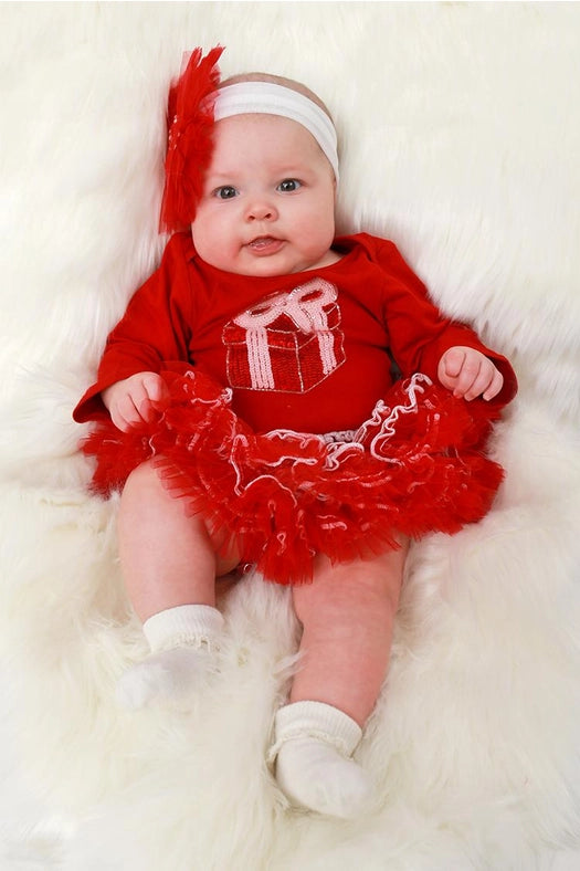 ruby present onesie, red holiday baby outfit, baby girl Christmas dress, festive newborn outfit, sequin applique baby onesie, tutu skirt onesie, boutique holiday baby clothing, Christmas baby shower gift, newborn holiday outfit girl, baby girl red tutu dress, infant Christmas dress outfit, boutique holiday romper