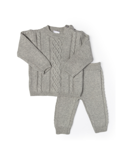 Baby Boy 2pc Grey Knit Pant Set 100% Cotton, Expressions Boutique, Women and childrens boutique, Woodbury, baby boy knit outfit, cotton knit baby set, boutique baby boy clothing, grey knit sweater and pants baby, infant cable knit set, soft cotton baby clothes, baby shower gift boy, cozy knit baby outfit