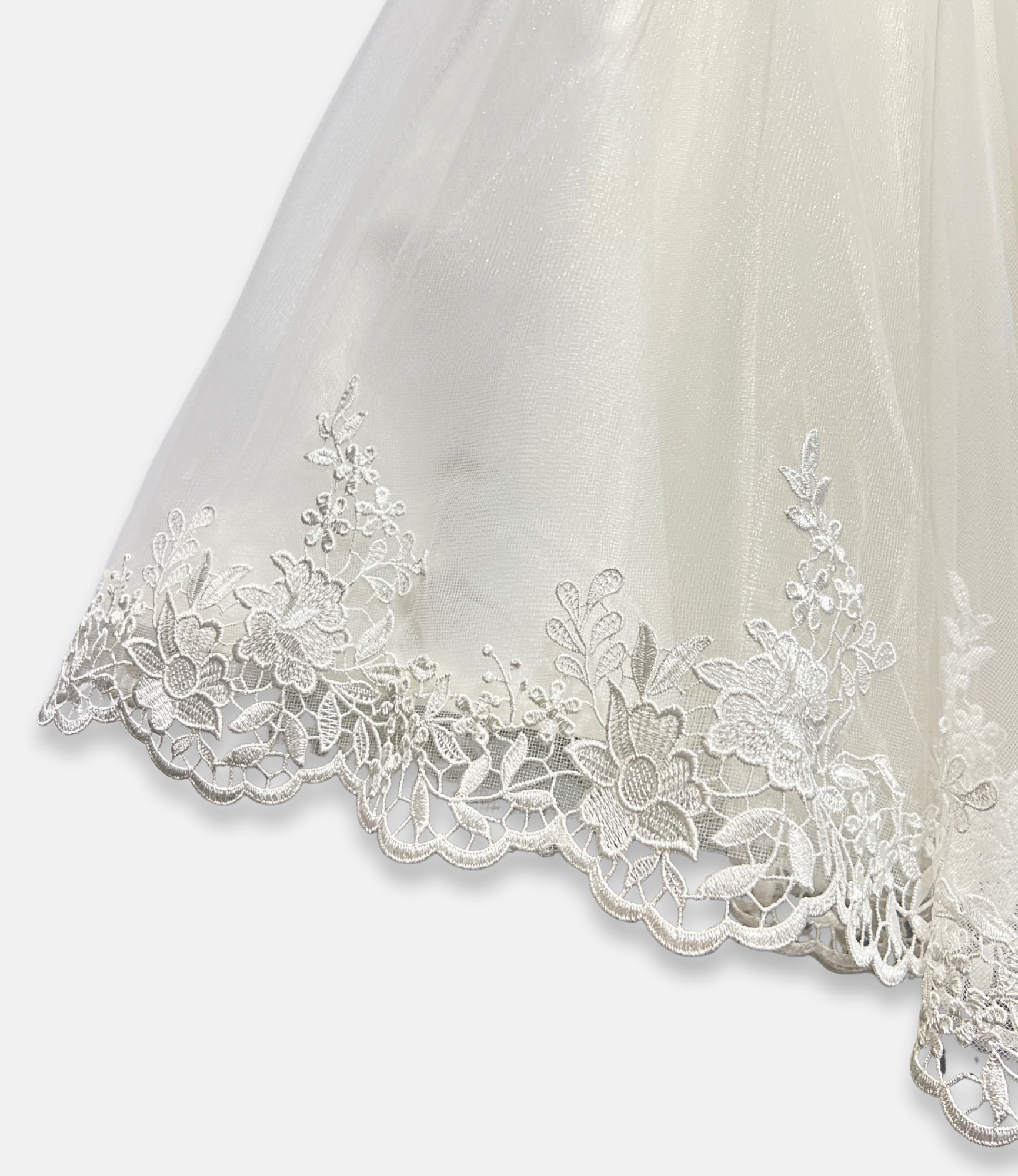 ivory lace flower girl dress, ivory tulle flower girl gown, boutique girls special occasion dress, ivory lace formal dress, couture girls dress, ivory embroidered lace gown, boutique flower girl outfit, ivory communion dress, Expressions Boutique NY, special occasion kids fashion