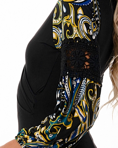 Green/Black Wrap Top