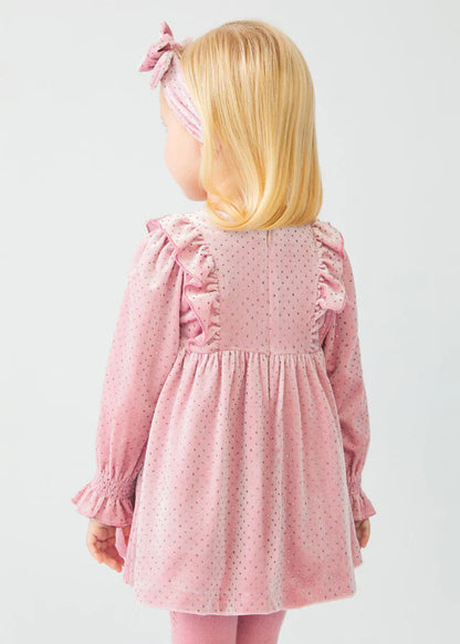 Rose Velvet Glitter Swiss Dot Dress