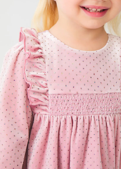 Rose Velvet Glitter Swiss Dot Dress