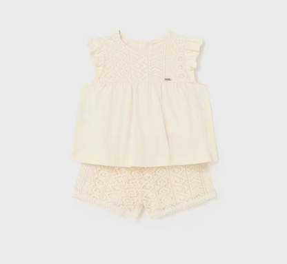 2pc Beige Knit w cotton Short Set