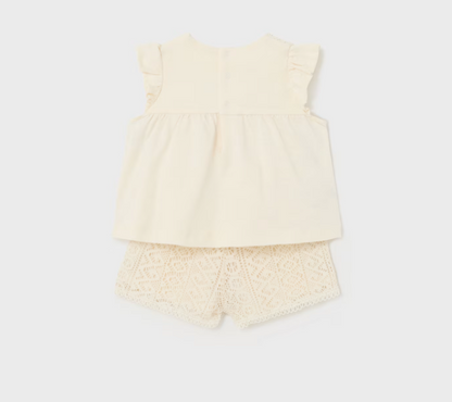 2pc Beige Knit w cotton Short Set