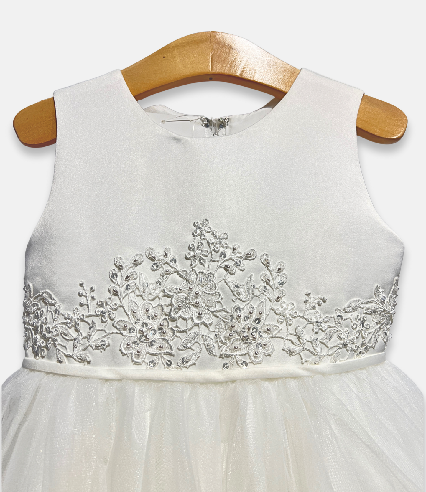ivory lace flower girl dress, ivory tulle flower girl gown, boutique girls special occasion dress, ivory lace formal dress, couture girls dress, ivory embroidered lace gown, boutique flower girl outfit, ivory communion dress, Expressions Boutique NY, special occasion kids fashion