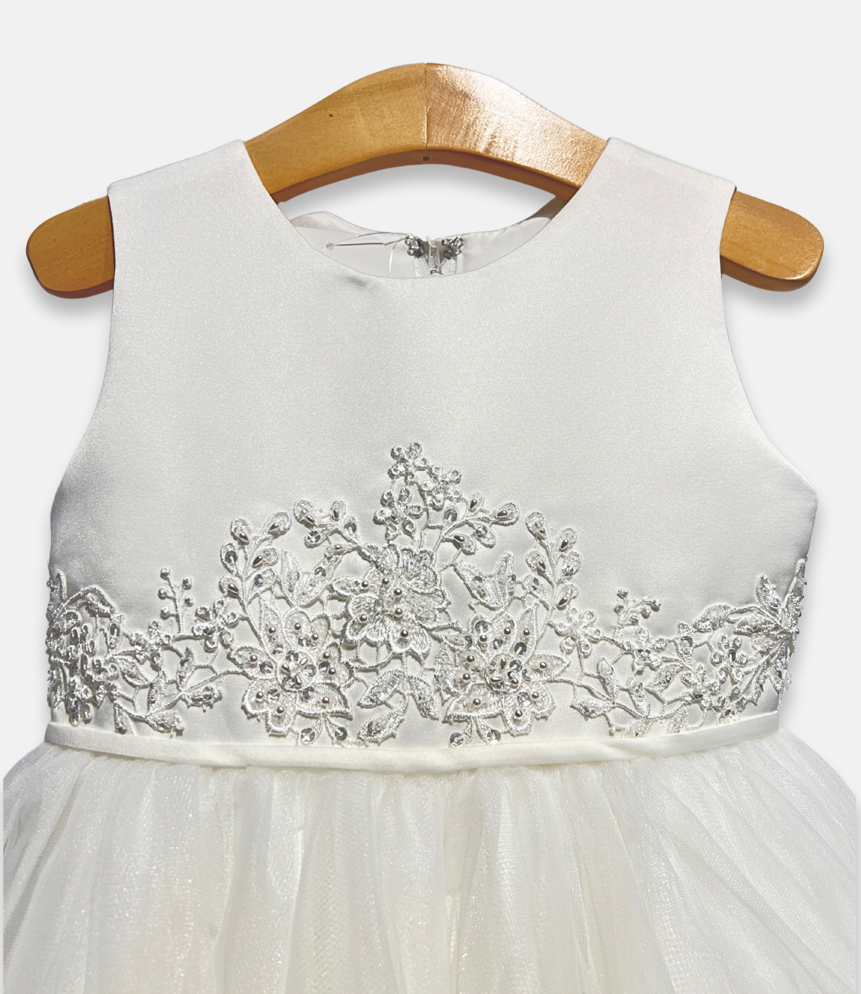 ivory lace flower girl dress, ivory tulle flower girl gown, boutique girls special occasion dress, ivory lace formal dress, couture girls dress, ivory embroidered lace gown, boutique flower girl outfit, ivory communion dress, Expressions Boutique NY, special occasion kids fashion