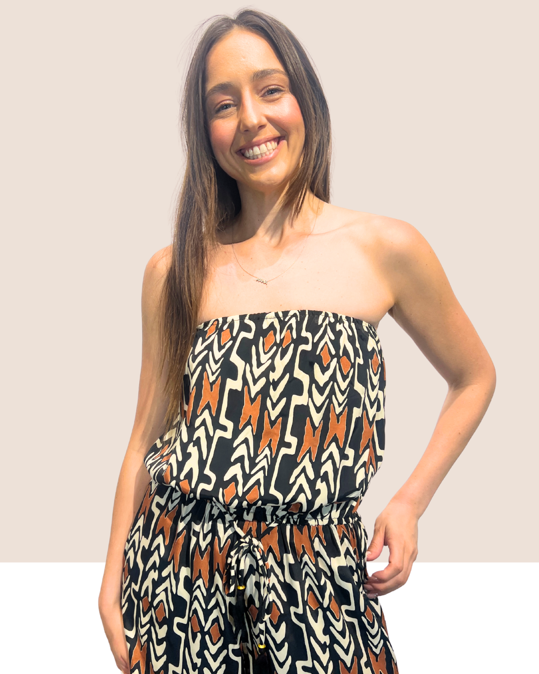 Brown & Black Strapless Romper