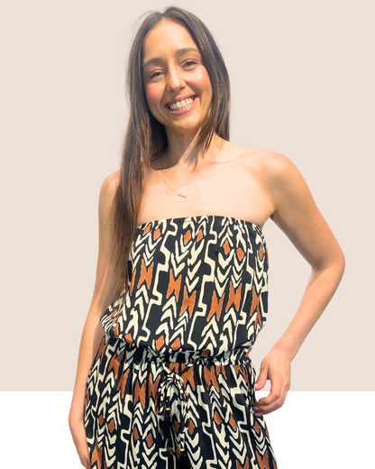 Brown & Black Strapless Romper