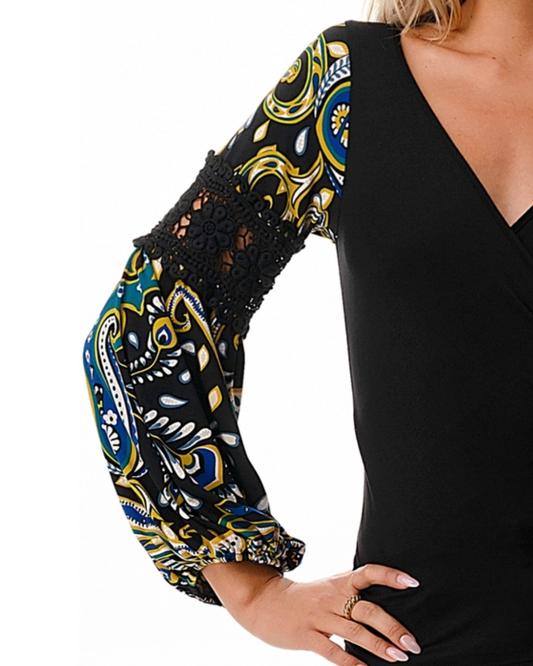 Green/Black Wrap Top