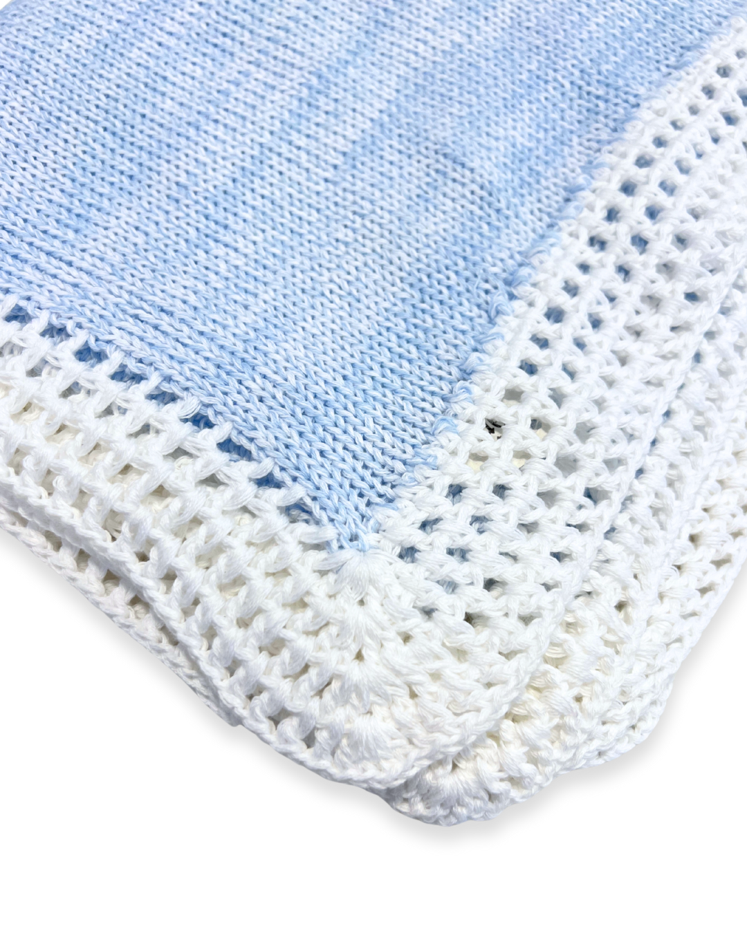 boutique cotton baby blankets Expressions Boutique NY, striped white cotton stroller blanket, navy grey light blue baby blanket with hat, neutral baby shower gift boy girl, heirloom cotton knit blanket breathable soft