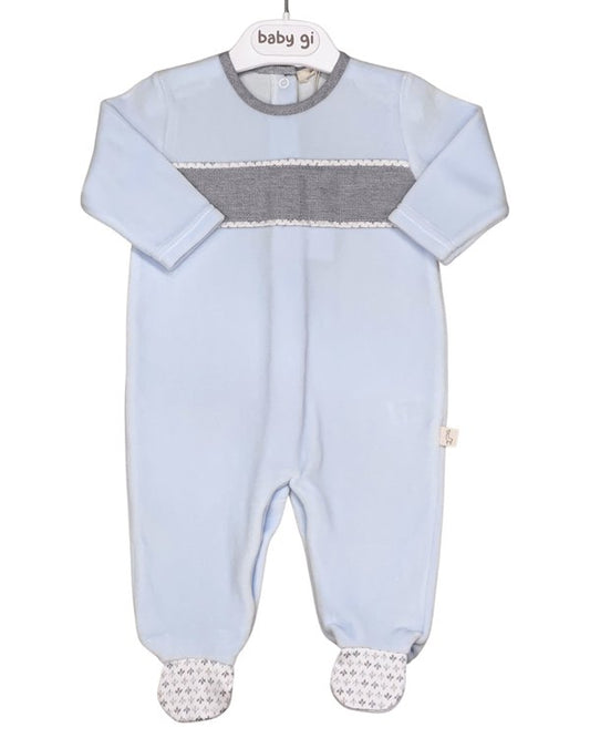 Light Blue Velour Footy w Grey Stripe