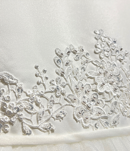 ivory lace flower girl dress, ivory tulle flower girl gown, boutique girls special occasion dress, ivory lace formal dress, couture girls dress, ivory embroidered lace gown, boutique flower girl outfit, ivory communion dress, Expressions Boutique NY, special occasion kids fashion