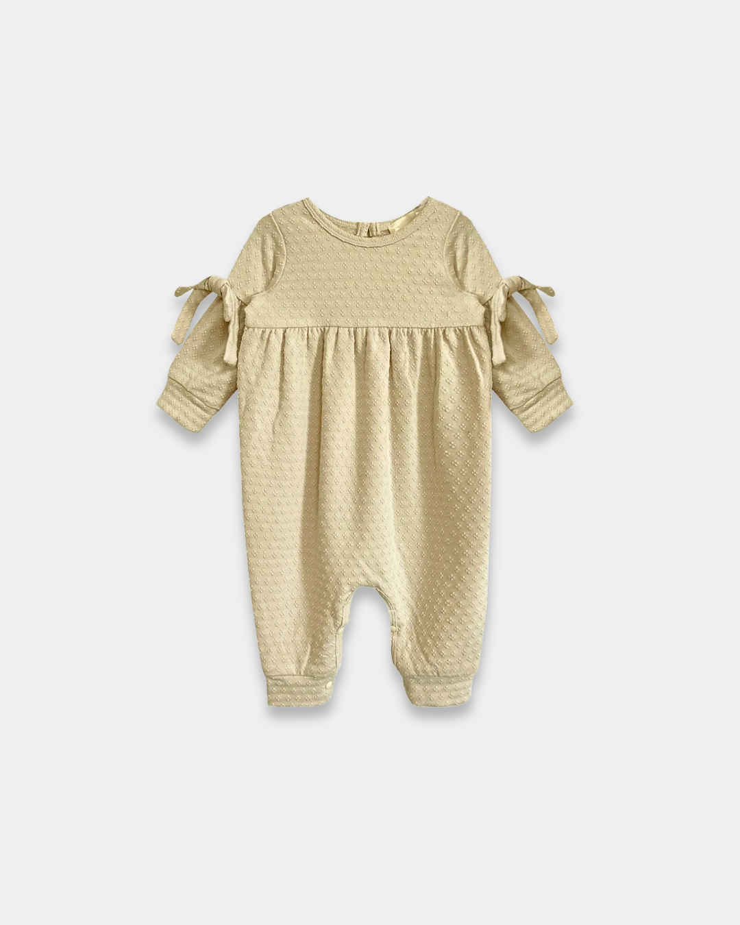 cinnamon sugar baby romper, neutral baby girl outfit, boutique infant romper, textured knit romper, long sleeve baby romper, baby fall outfit, cozy infant romper, newborn baby girl clothing, boutique romper with ties, soft neutral baby clothes, back to school, school outfits, pre-k clothing