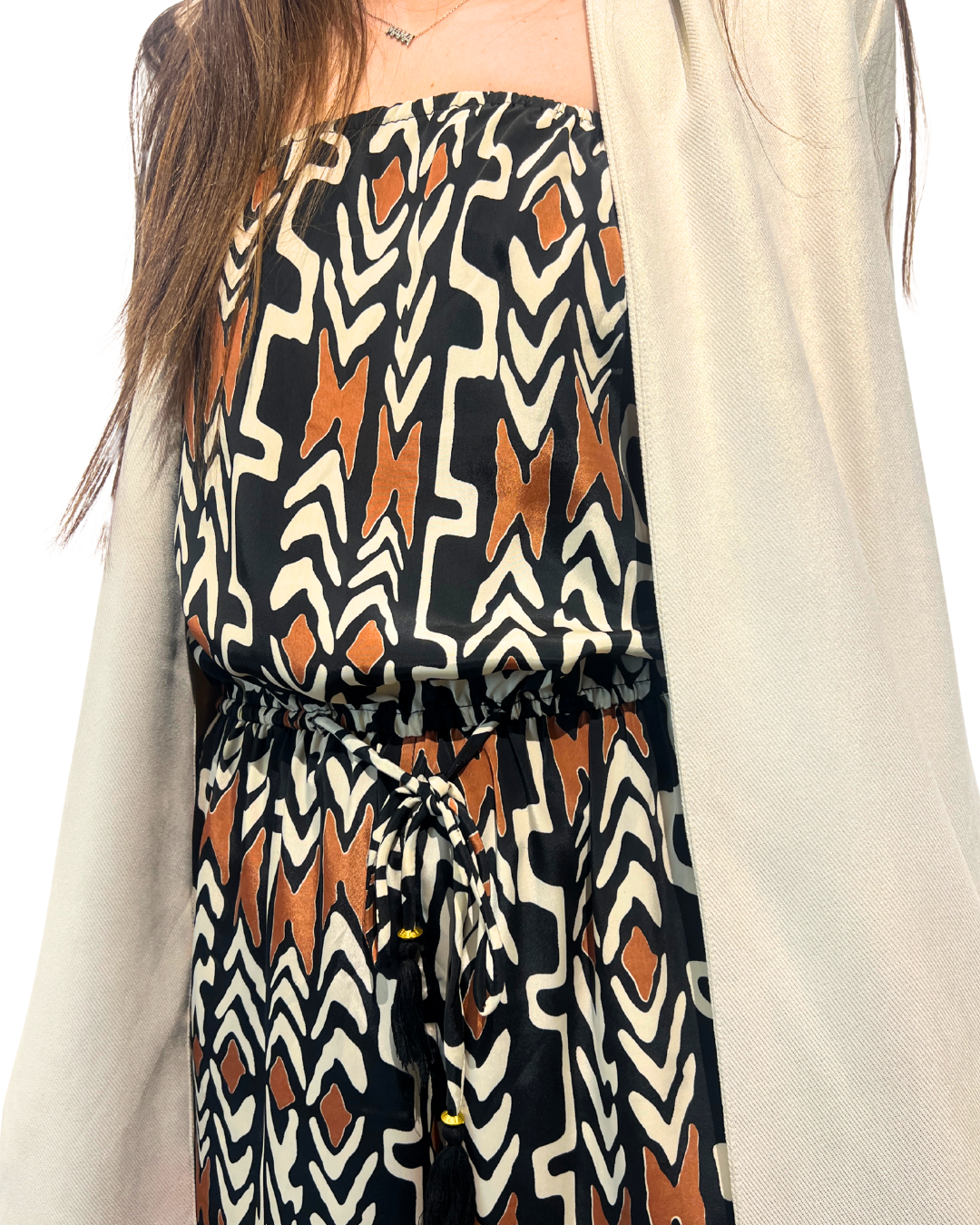Brown & Black Strapless Romper