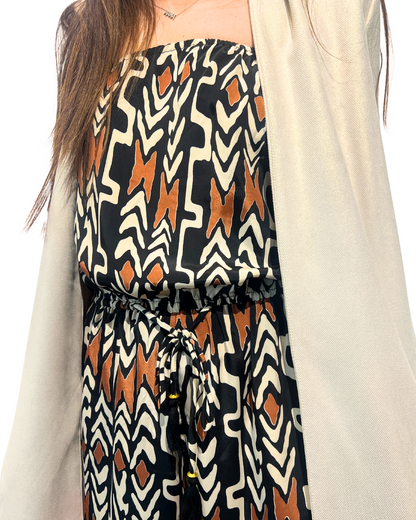 Brown & Black Strapless Romper