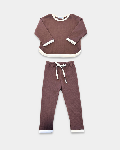 2pc Coffee Waffle Knit Set