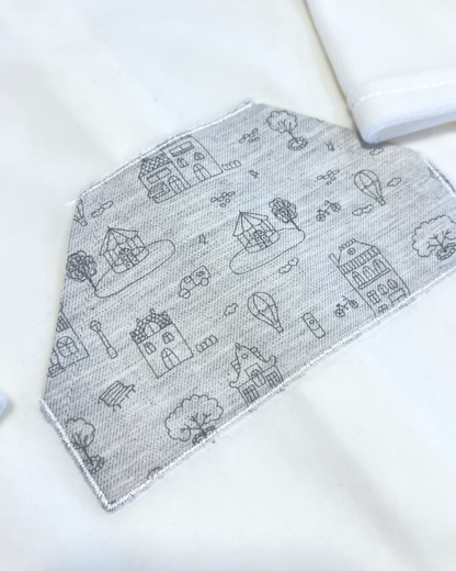 boutique baby velour footie Expressions Boutique NY, ivory velour baby sleeper with snaps, grey pocket baby footie, neutral newborn outfit cozy soft, unisex baby velour onesie breathable cotton blend
