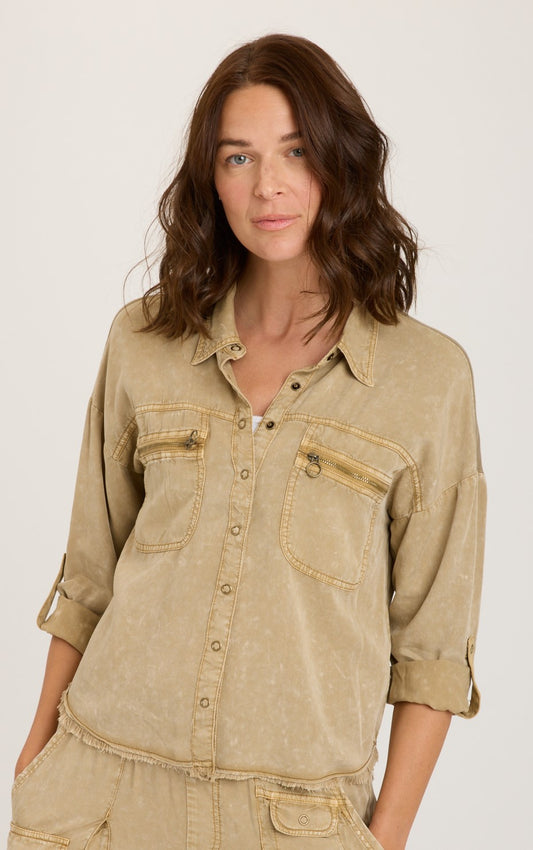 Linwood Distressed Wash Button Up Top