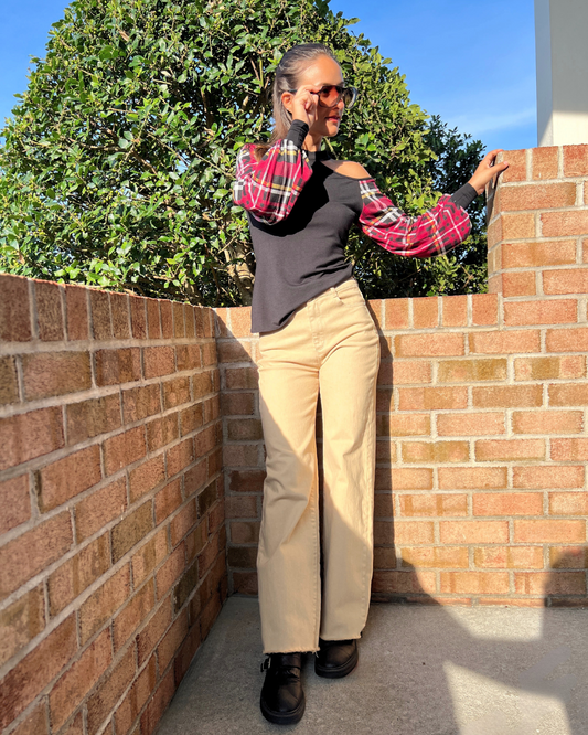 khaki wide leg pants, high rise neutral trousers, cropped khaki denim, safari-inspired pants, boutique beige pants, wide leg structured pants, casual chic women’s pants, minimalist neutral bottoms, high-waisted khaki denim, capsule wardrobe essentials