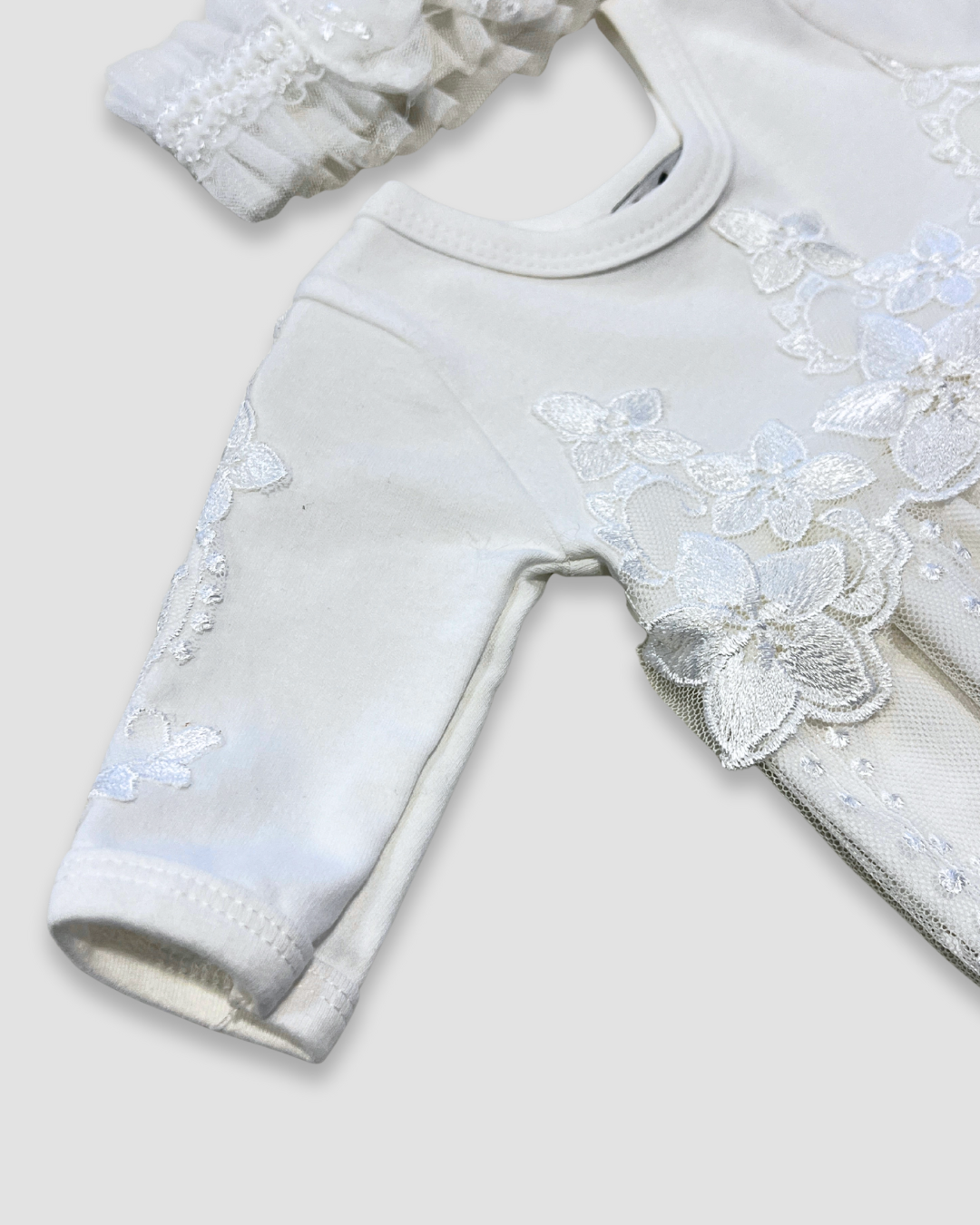 boutique baby lace romper Expressions Boutique NY, white lace christening outfit, infant baptism romper with headband, floral embroidered baby outfit, heirloom cotton lace baby girl romper