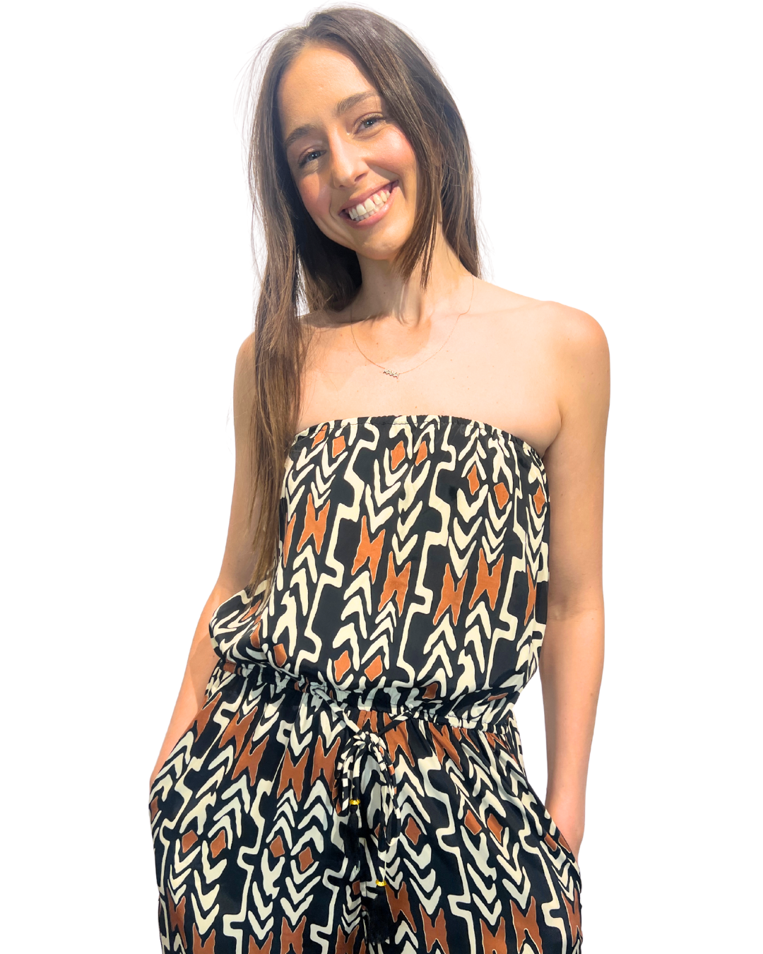 Brown & Black Strapless Romper