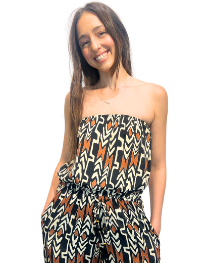 Brown & Black Strapless Romper