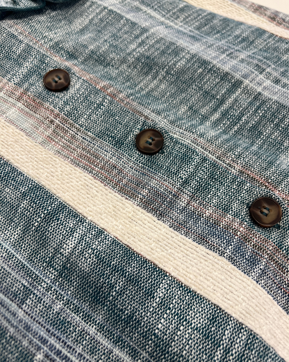 teal stripe top, ruffle spaghetti strap blouse, button front summer cami, Expressions Boutique NY women’s fashion, lightweight woven top