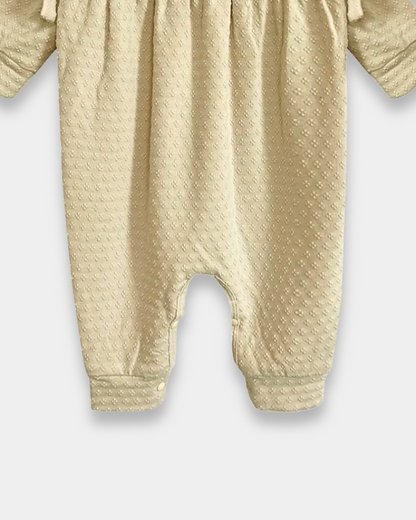 cinnamon sugar baby romper, neutral baby girl outfit, boutique infant romper, textured knit romper, long sleeve baby romper, baby fall outfit, cozy infant romper, newborn baby girl clothing, boutique romper with ties, soft neutral baby clothes, back to school, school outfits, pre-k clothing
