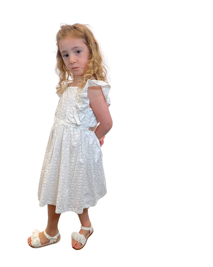 White Eyelet Dress w Ruffled Sleeve