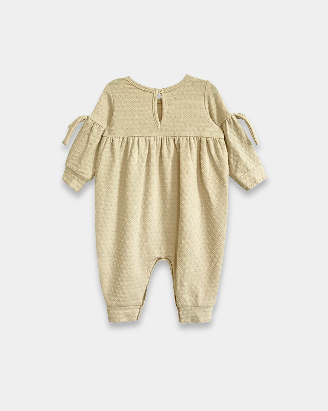 cinnamon sugar baby romper, neutral baby girl outfit, boutique infant romper, textured knit romper, long sleeve baby romper, baby fall outfit, cozy infant romper, newborn baby girl clothing, boutique romper with ties, soft neutral baby clothes, back to school, school outfits, pre-k clothing