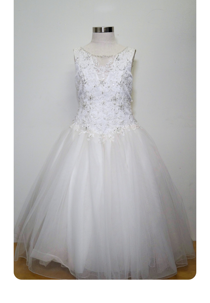 Cassandra - Beaded lace and tulle bottom w bow in back
